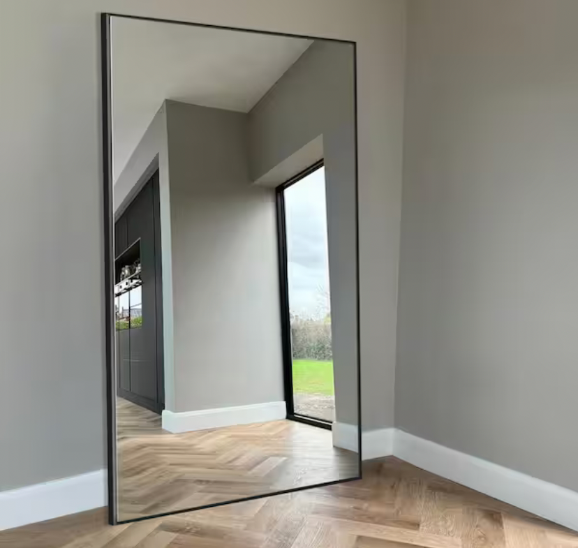 32 in. W. x 71 in. H Oversized Aluminum Alloy Rectangle Full Length Black Wall Mounted/Standing Mirror Floor Mirror
