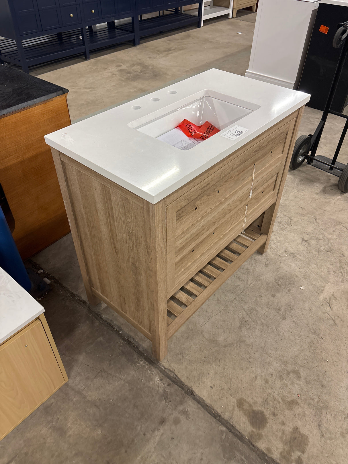 Autumn 36 in. W x 19 in. D x 34.5 in. H Single Sink Bath Vanity in Weathered Tan with White Engineered Stone Top