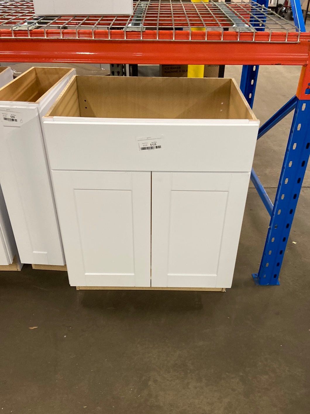 Shaker Satin White Stock Assembled Sink Base Kitchen Cabinet (30 in. x 34.5 in. x 24 in.)