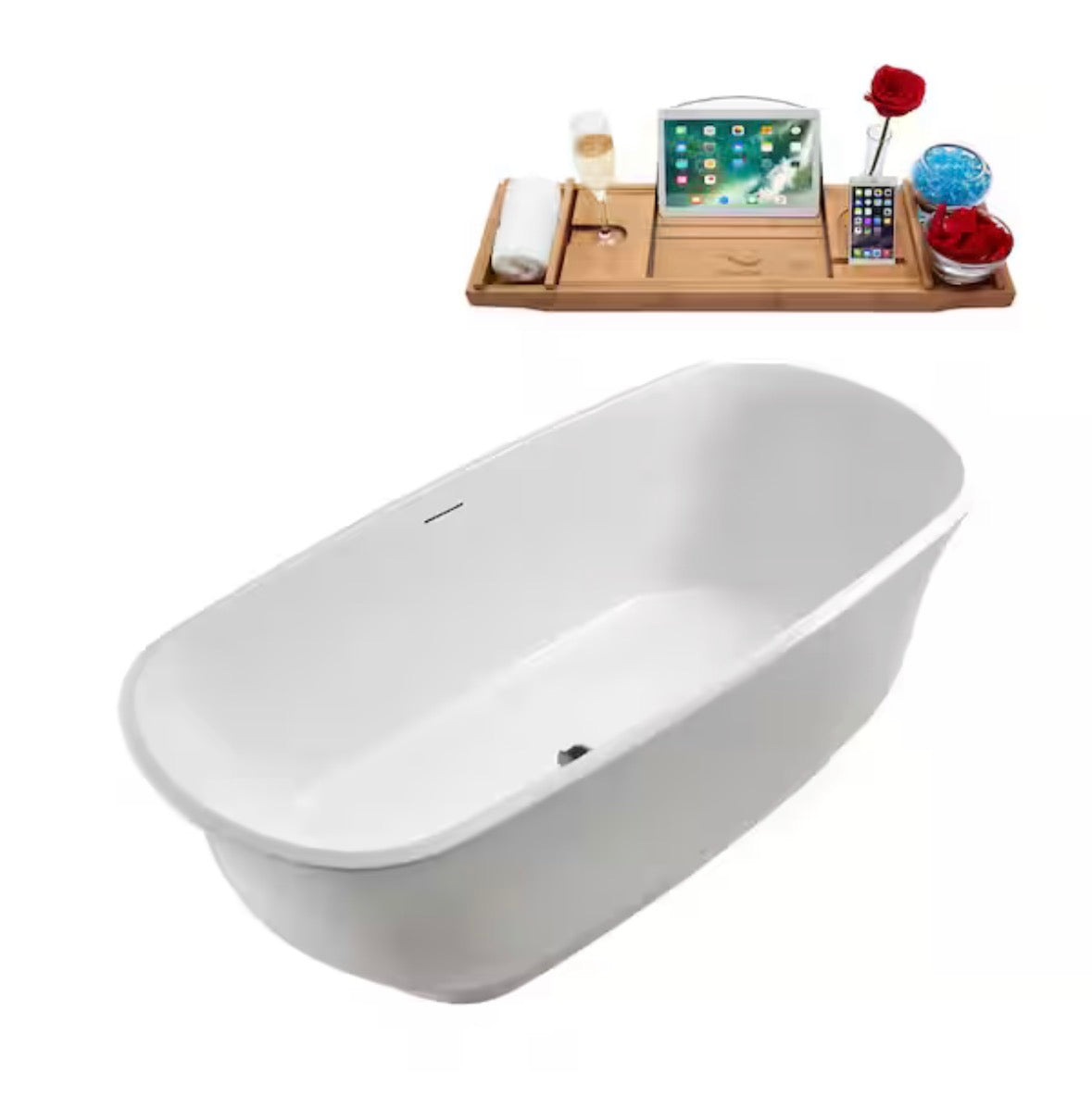 59 in. Acrylic Flatbottom Freestanding Bathtub in Glossy White with Polished Chrome Drain