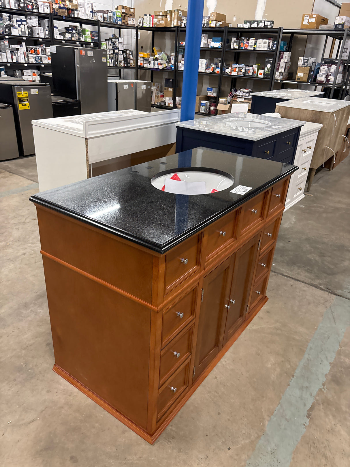 Hampton Harbor 44 in. W x 23 in. D x 35 in. H Single Sink Freestanding Bath Vanity in Sequoia with Black Granite Top