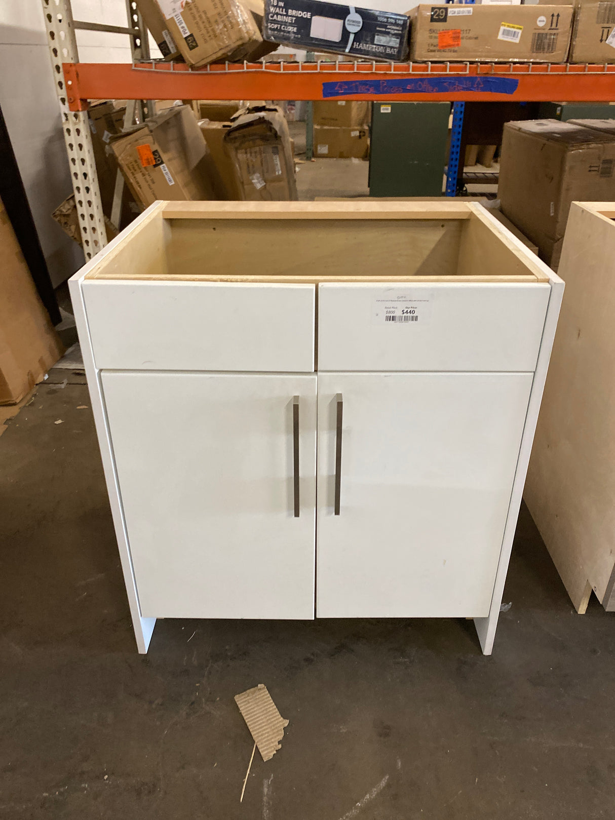 32 W x 25 D X 34.5 H Plywood Kitchen Cabinet in White with Pull Out Trash Can
