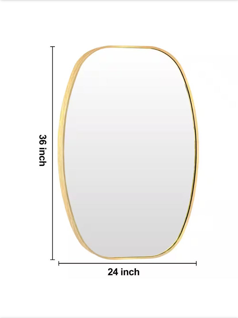 24 in. W x 36 in. H Gold Oval Wall Mounted Aluminum Alloy Bathroom Mirror Decorative Mirror(Set of 2)