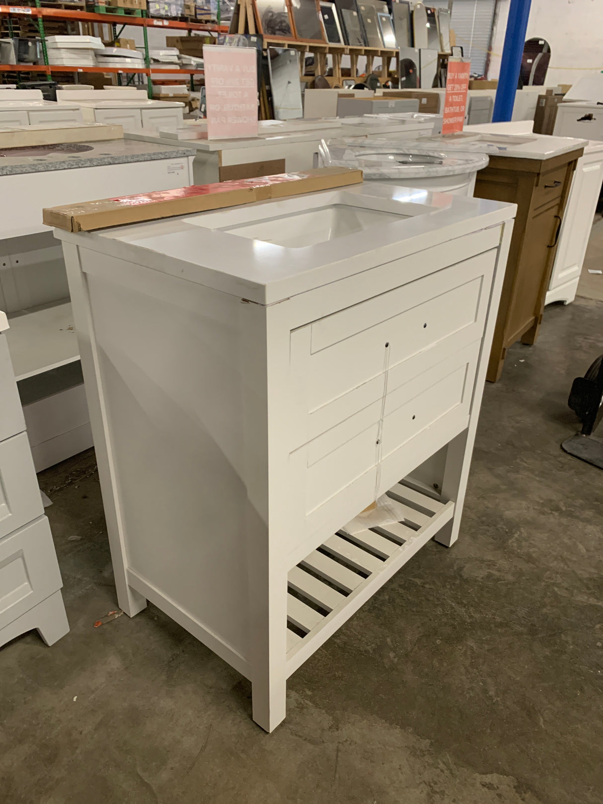 Autumn 30 in. W x 19 in. D x 34.50 in. H Freestanding Bath Vanity in White with White Engineered Stone Top