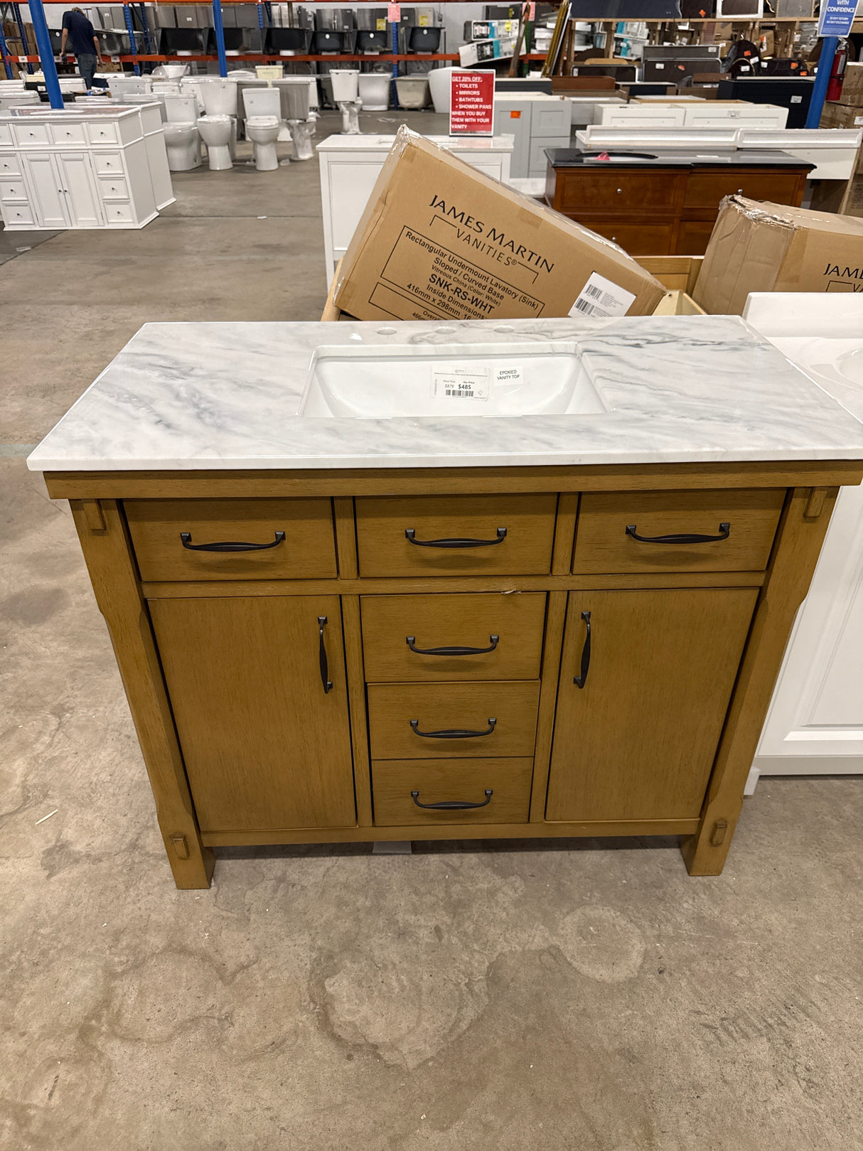 Bellington 42 in. W x 22 in. D x 34.5 in. H Vanity in Almond Toffee with Epoxied White Engineered Stone Top