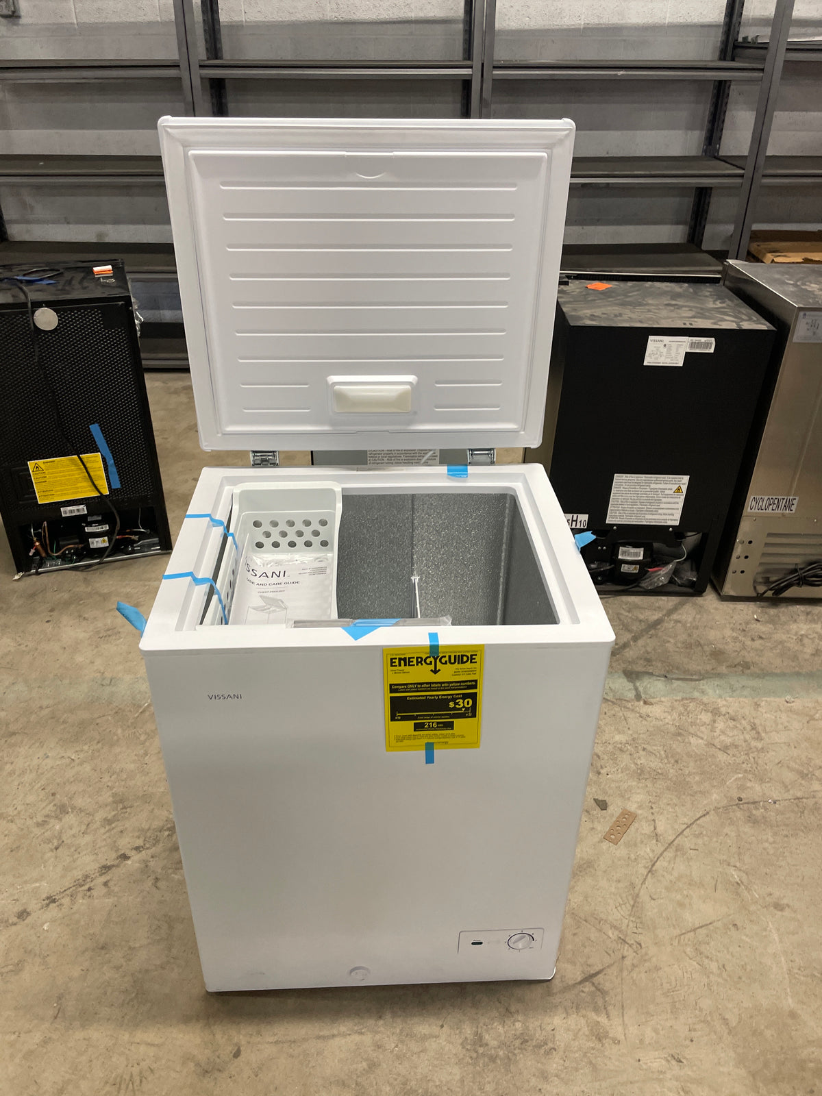 7 cu. ft. Manual Defrost Chest Freezer with LED Light Type and Removable Storage Basket in White, Garage Ready