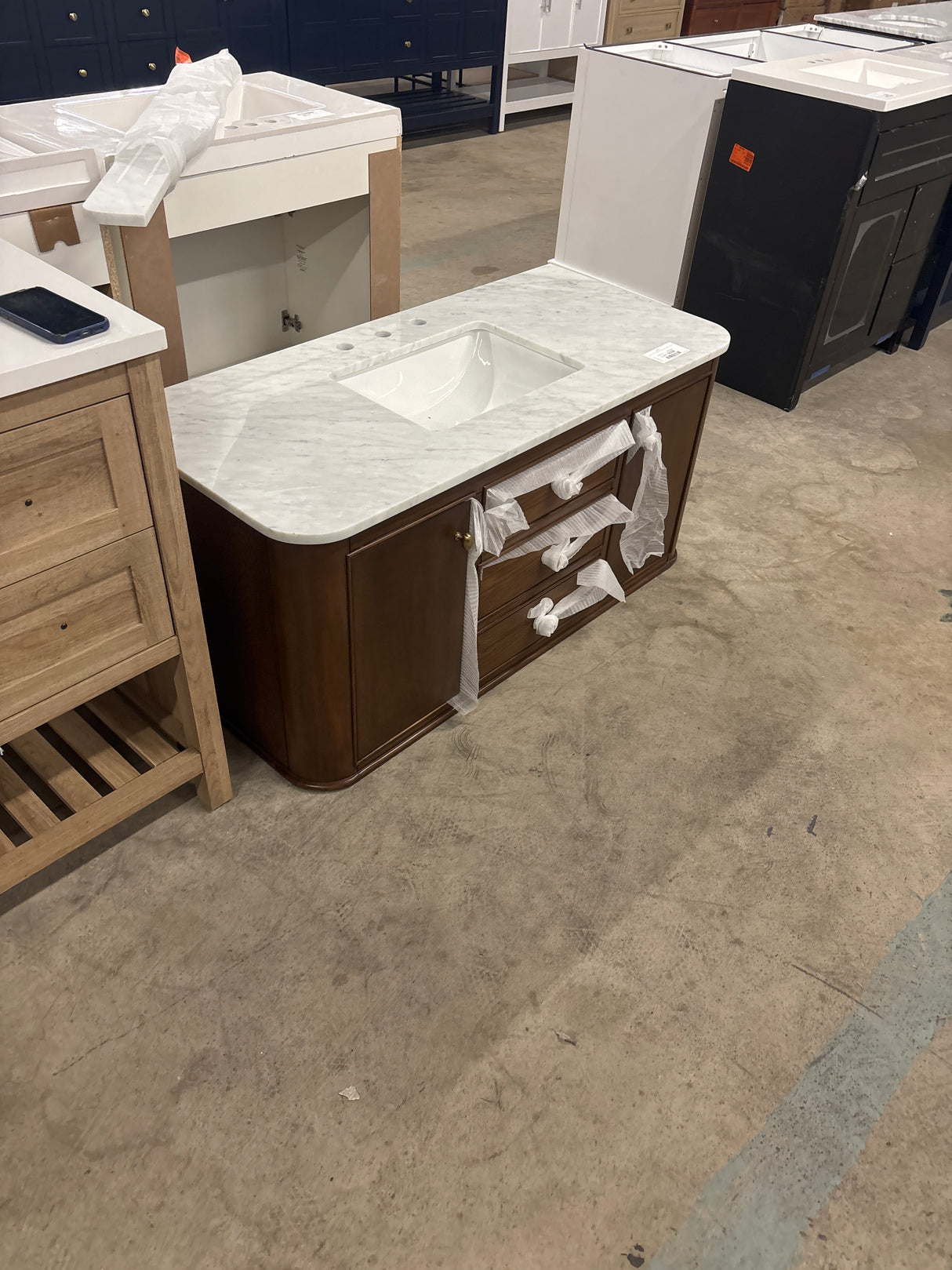 Collette 48 in W x 22 in D x 35 in H Single Sink Bath Vanity in Cinnamon Oak With White Carrara Marble Top