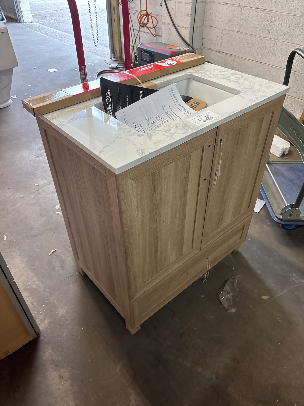 Tobana 30 in. W x 19 in. D x 34.50 in. H Bath Vanity in Weathered Tan with White Cultured Marble Top