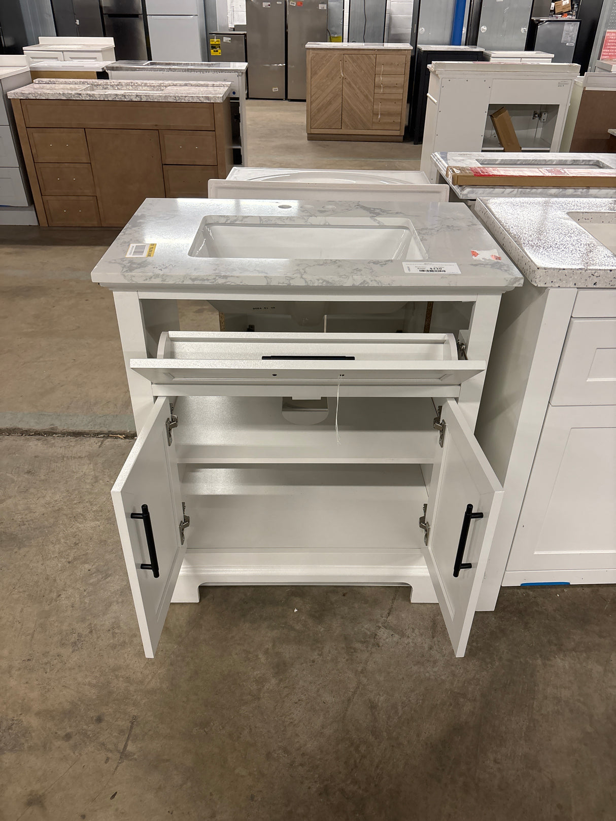 Doveton 30 in. W x 19 in. D x 34.5 in. H Single Sink Bath Vanity in White with White Engineered Stone Top