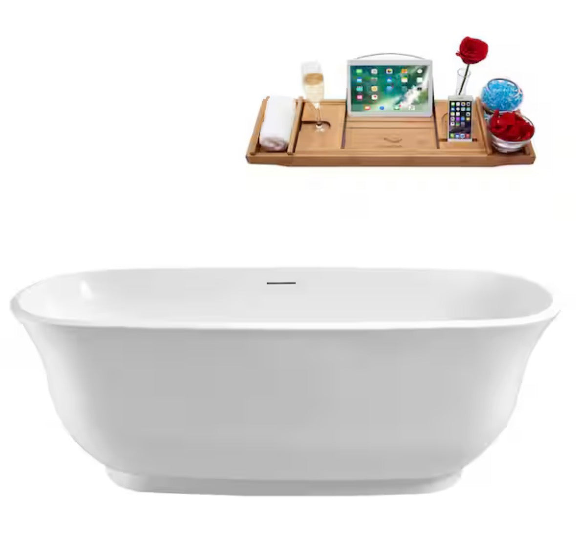 59 in. Acrylic Flatbottom Freestanding Bathtub in Glossy White with Polished Chrome Drain