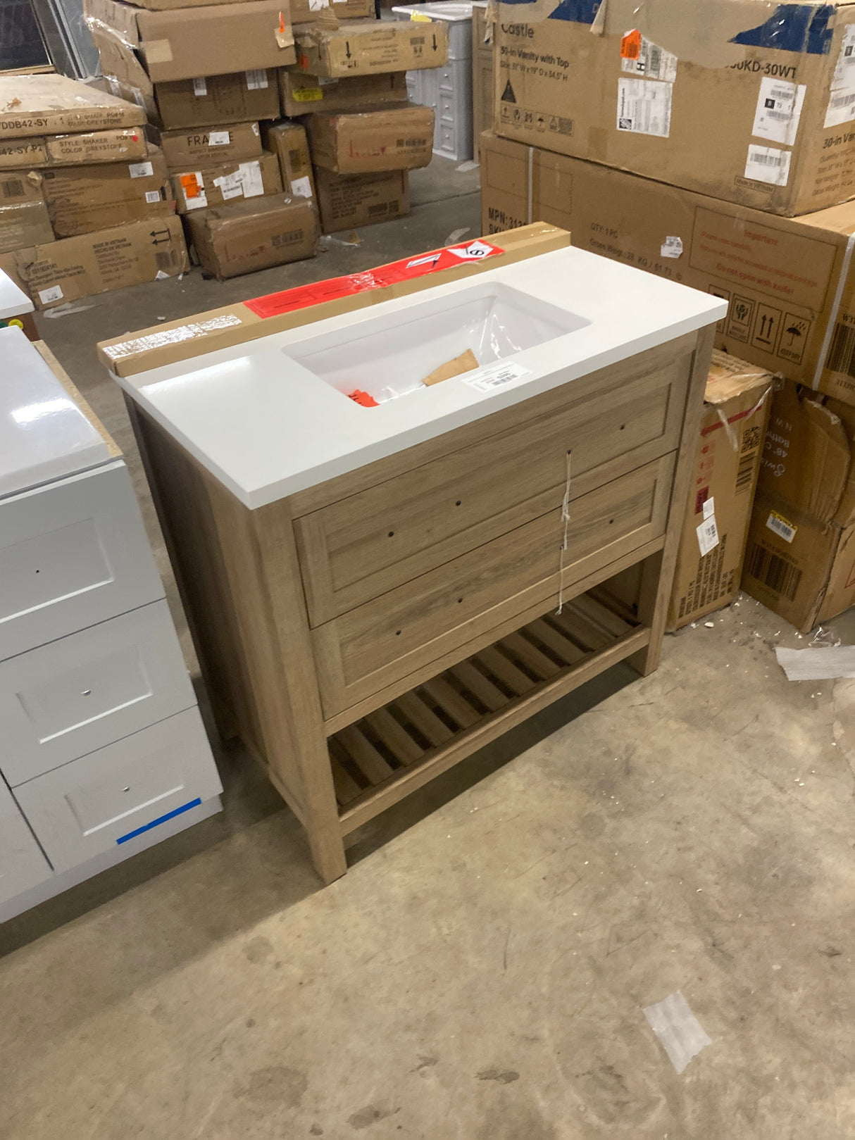 Autumn 36 in. W x 19 in. D x 34.5 in. H Single Sink Bath Vanity in Weathered Tan with White Engineered Stone Top