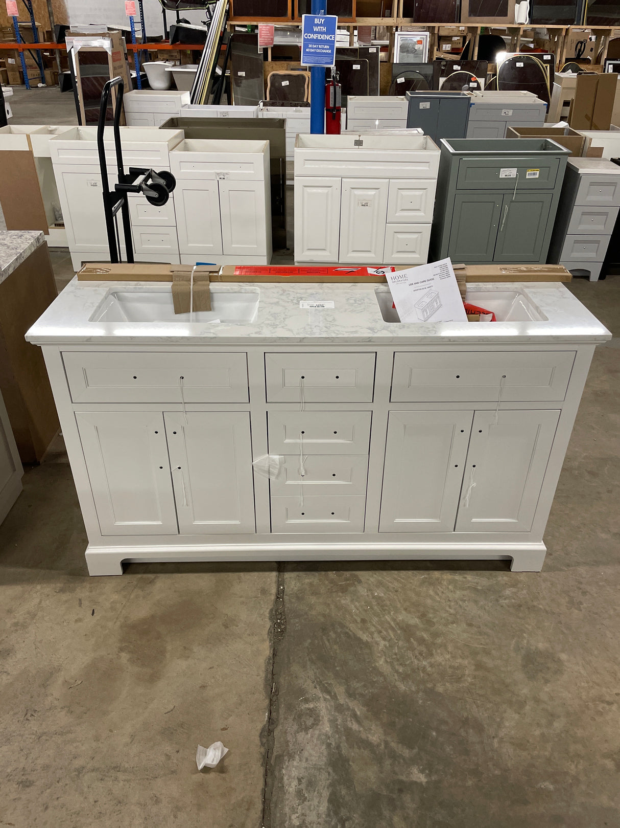 Doveton 60 in. W x 19 in. D x 34.50 in. H Bath Vanity in White with White Cultured Marble Top