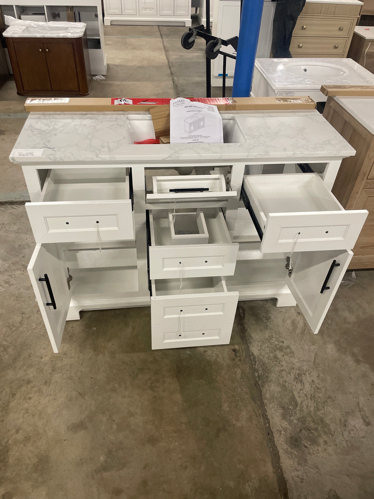 Doveton 48 in. W x 19 in. D x 34 in. H Single Sink Bath Vanity in White with White Engineered Marble Top