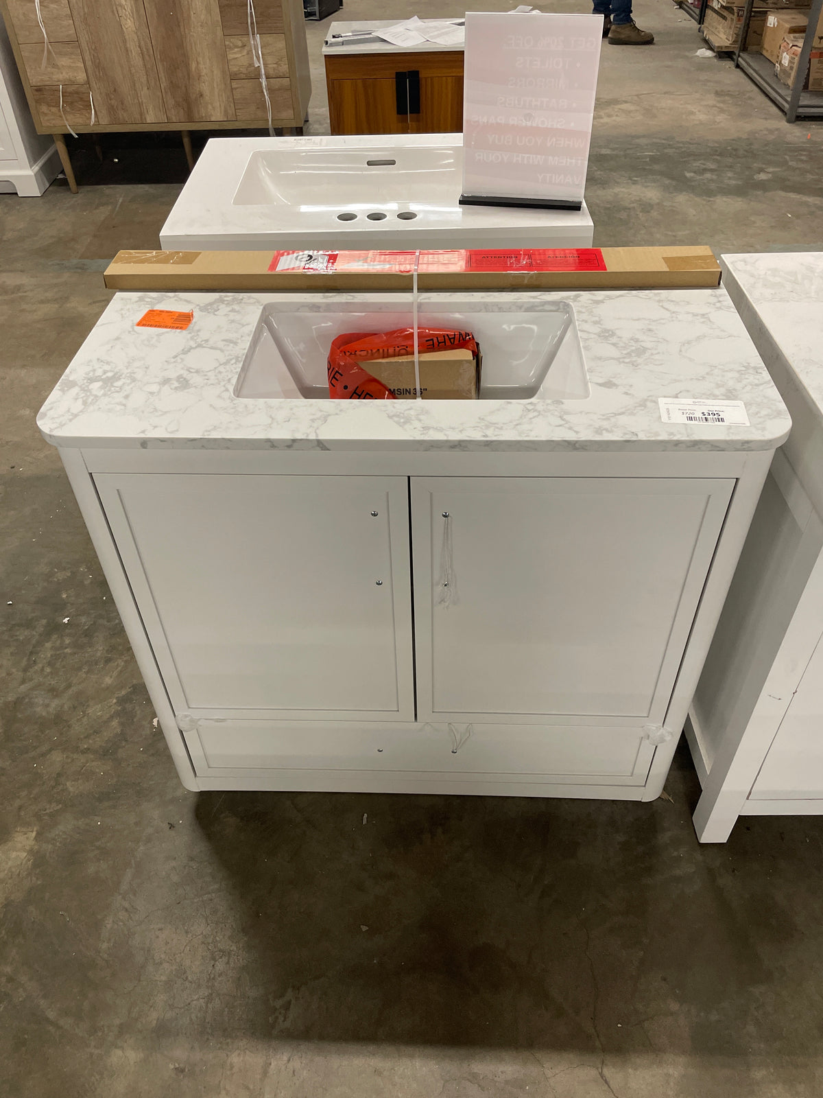 Tamsin 36 in. W x 19 in. D x 35 in. H Single Sink Bath Vanity in White with White Round Corner Engineered Marble Top