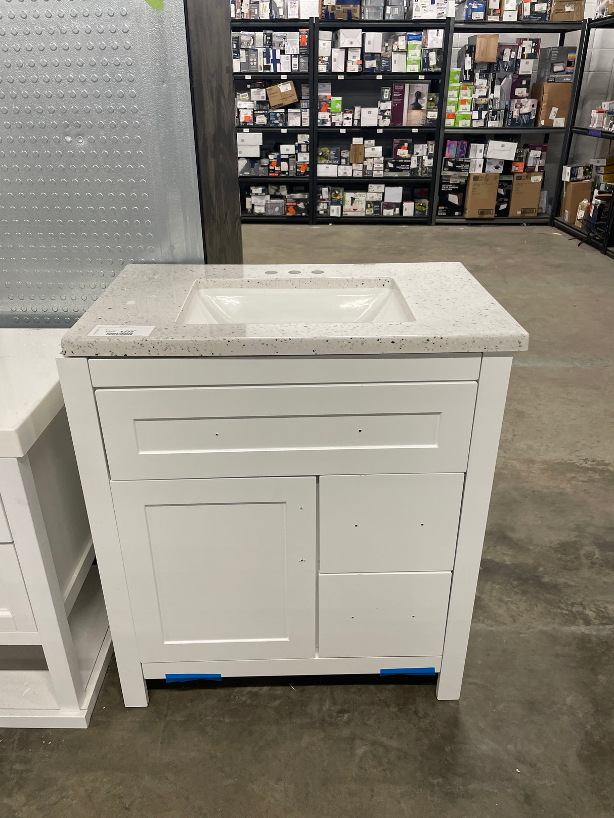 Clady 31 in. W x 19 in. D x 35 in. H Single Sink Freestanding Bath Vanity in White with Silver Ash Cultured Marble Top