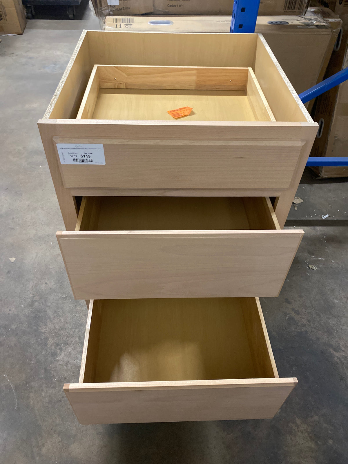 24 in. W x 24 in. D x 34.5 in. H Assembled Drawer Base Kitchen Cabinet in Unfinished with Recessed Panel