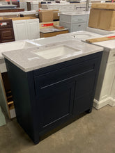 Load image into Gallery viewer, Clady 36.5 in. W x 18.75 in. D Bath Vanity in Deep Blue with Cultured Marble Vanity Top in Silver Ash with White Sink
