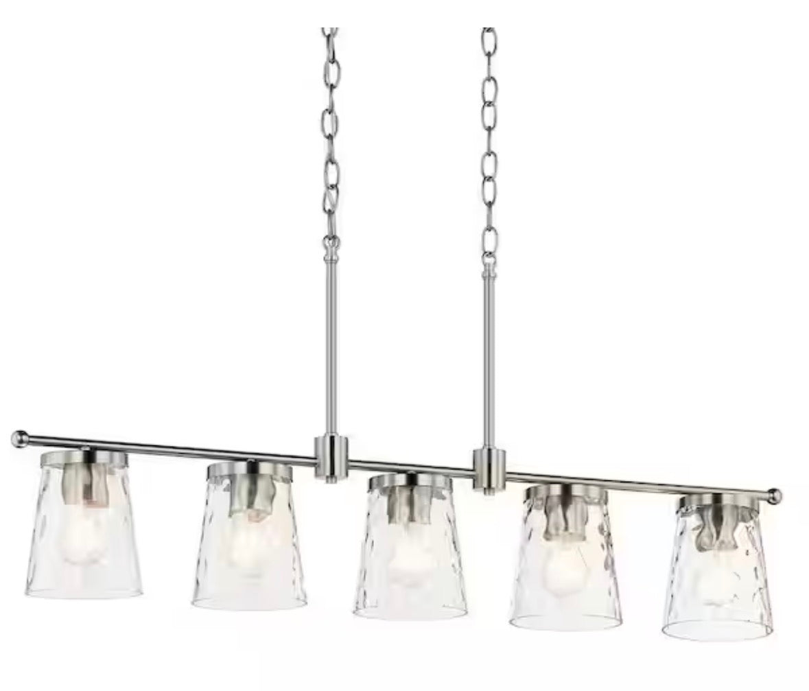 Coralise 5-Light Linear Chandelier with Clear Water Glass in Brushed Nickel