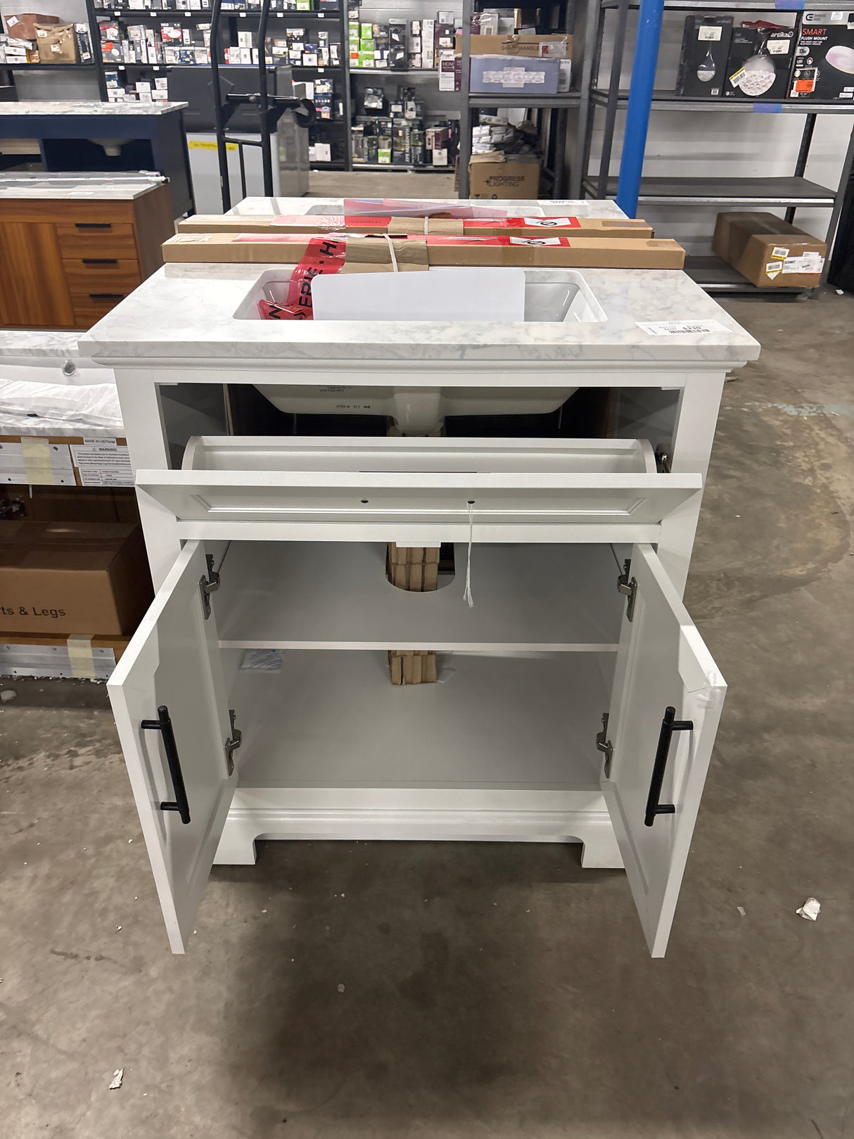 Doveton 30 in. W x 19 in. D x 34.5 in. H Single Sink Bath Vanity in White with White Engineered Stone Top