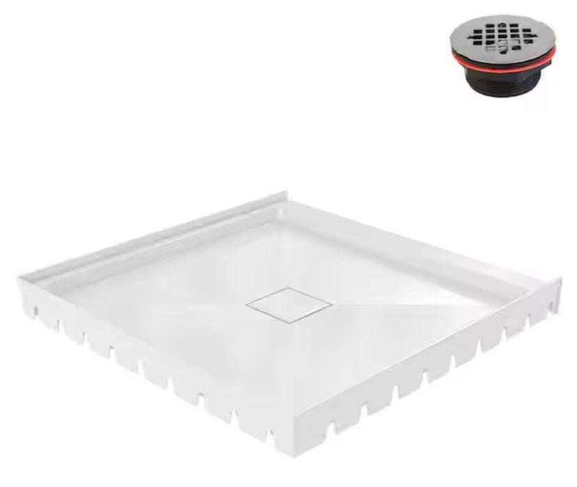 DT-2206-77 36 in. x 36 in. Alcove PP Shower Pan Base in Glossy White with Center Drain, Drain Included