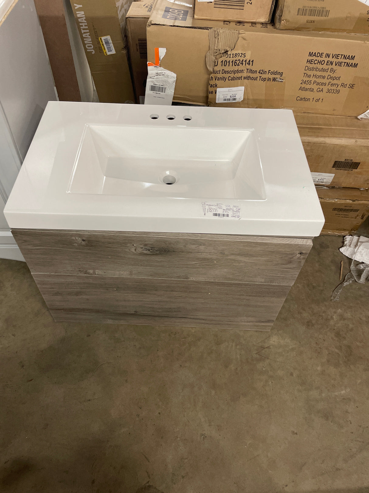 Larissa 31 in. Single Sink White Washed Oak Floating Bath Vanity with White Cultured Marble Top (Assembled)