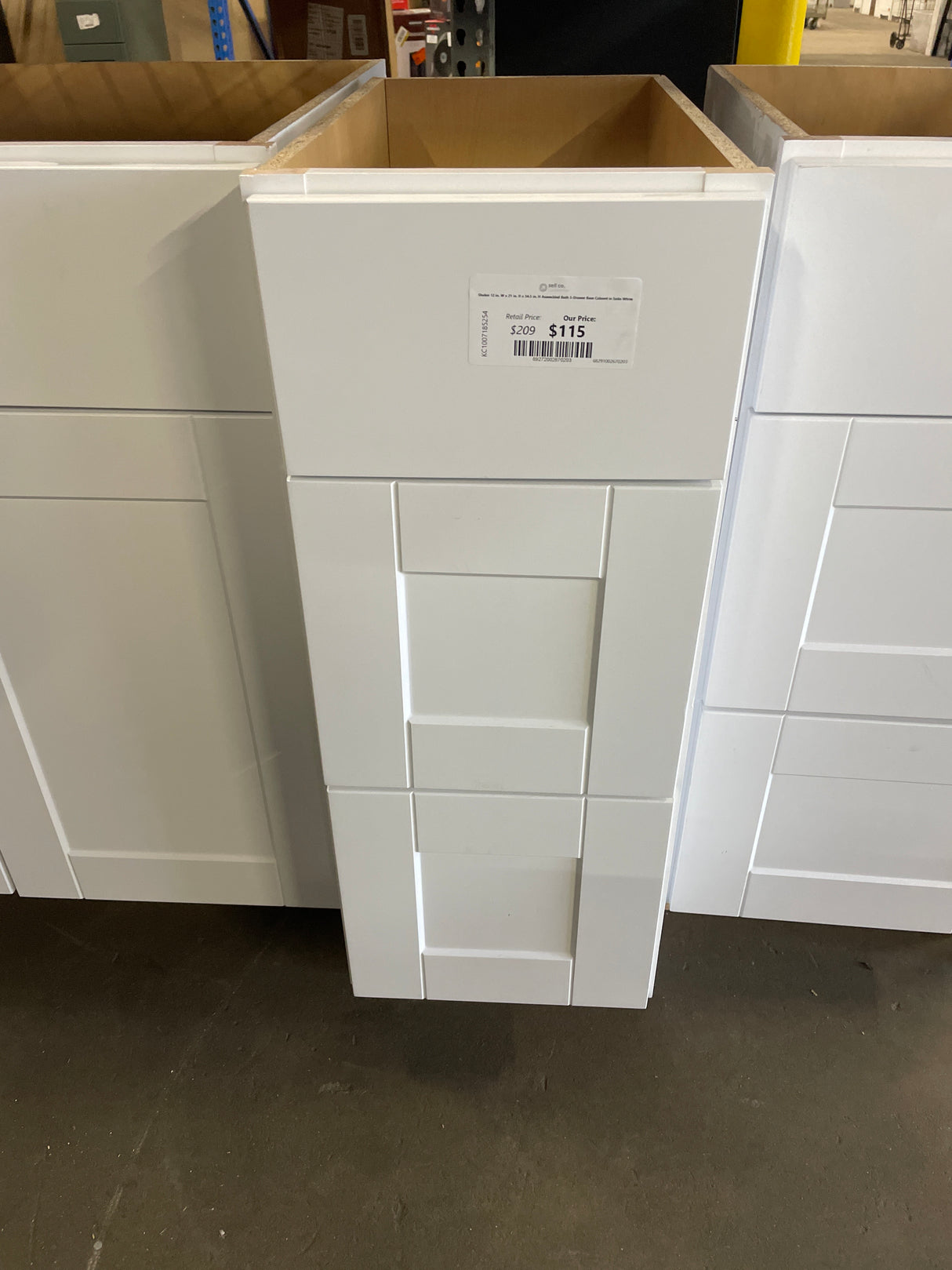 Shaker 12 in. W x 21 in. D x 34.5 in. H Assembled Bath 3-Drawer Base Cabinet in Satin White