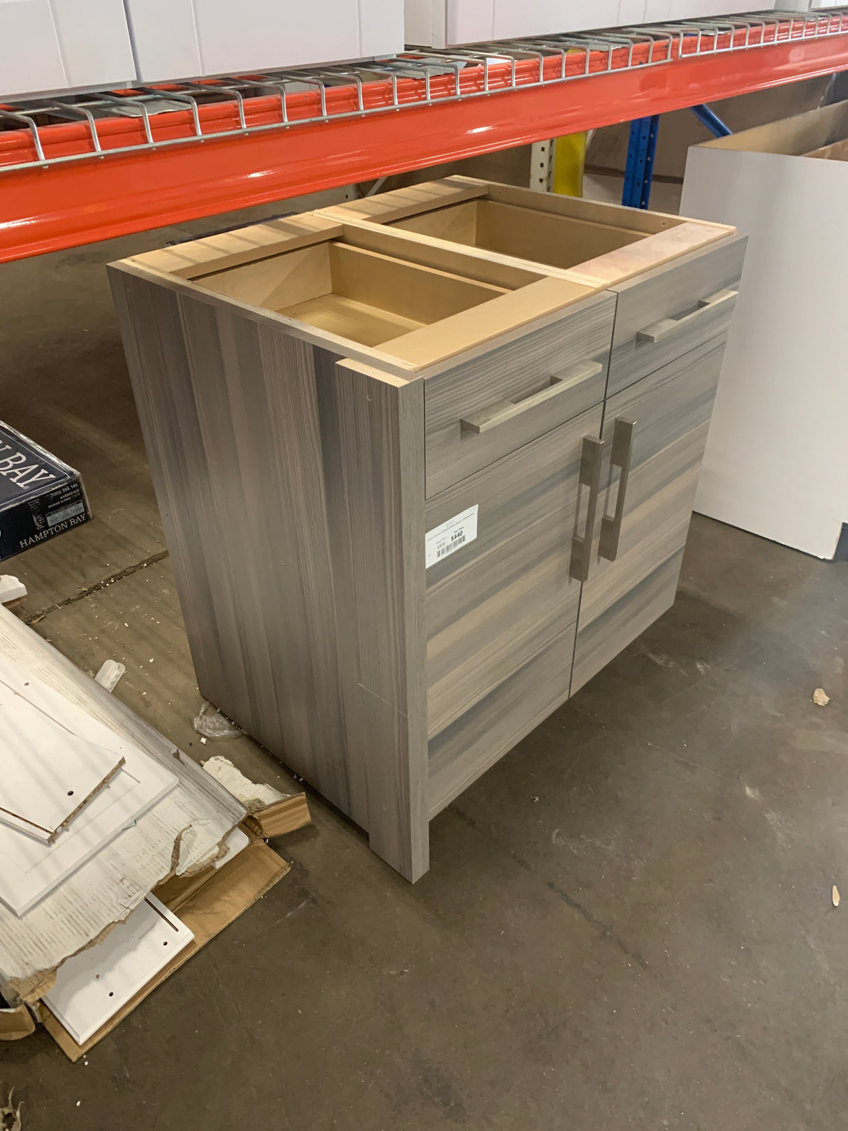 32 W x 25 D X 34.5 H Plywood Kitchen Cabinet in Distressed Grey