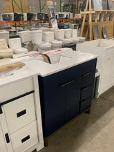 Load image into Gallery viewer, Leona 40 in. W x 22 in. D x 38 in. H Single Sink Bath Vanity in Navy Blue with White Engineered Stone Composite Top
