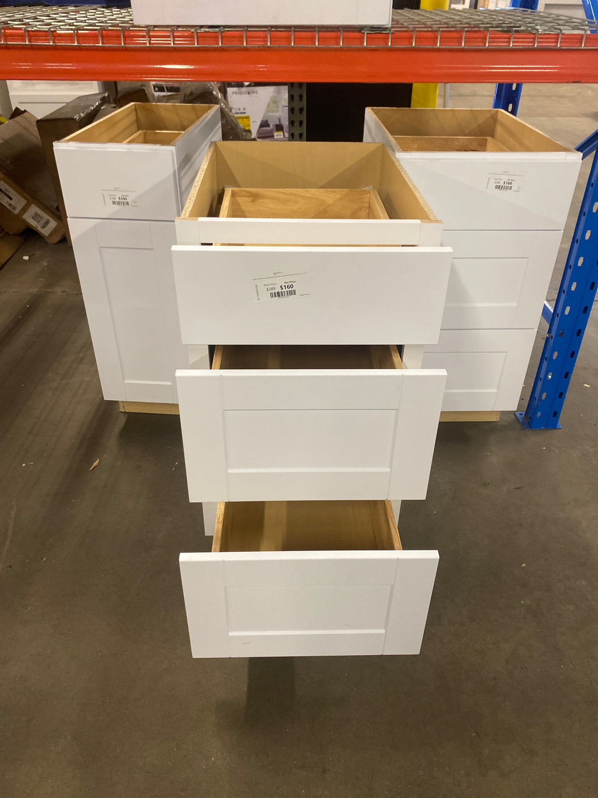 Shaker Satin White Stock Assembled Drawer Base Kitchen Cabinet with Drawer Glides (18 in. x 34.5 in. x 24 in.)