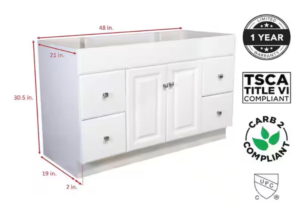 Wyndham 48 in. 2-Door 4-Drawer Bath Vanity Cabinet Only in Semi-Gloss White (Ready to Assemble)
