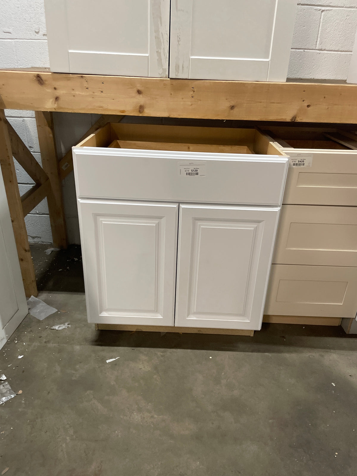 Hampton Satin White Raised Panel Stock Assembled Base Kitchen Cabinet with Drawer Glides (30 in. x 34.5 in. x 24 in.)
