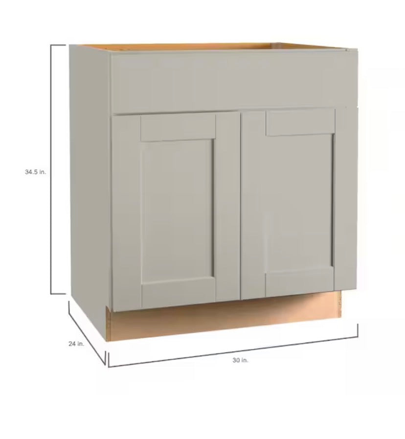 Shaker Dove Gray Stock Assembled Base Kitchen Cabinet with Ball-Bearing Drawer Glides (30 in. x 34.5 in. x 24 in.)