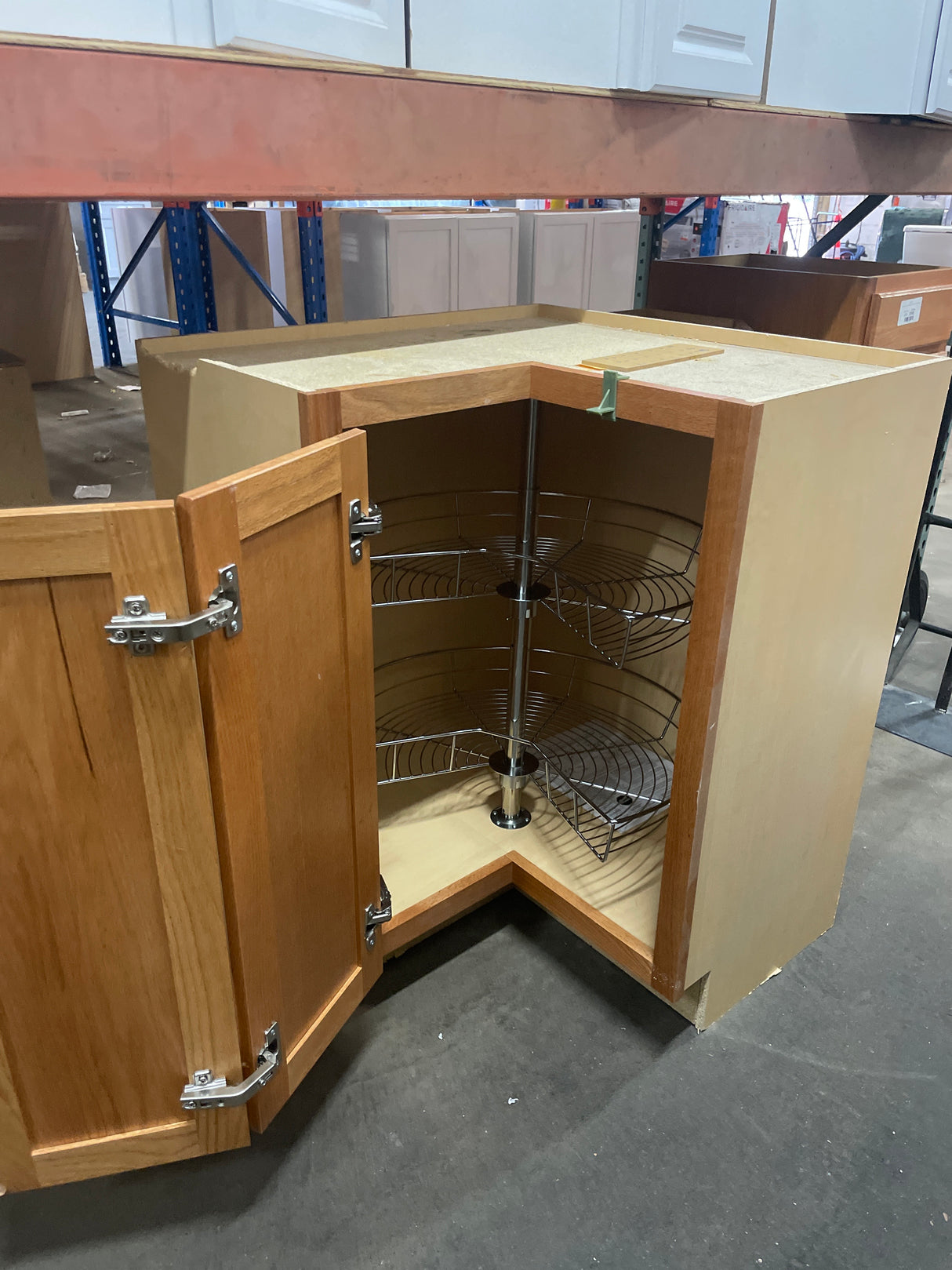 Hampton 25 in. W x 16.5 in. D x x 34.5 in. H in Medium Oak Raised Panel Assembled Lazy Susan Corner Base Kitchen Cabinet