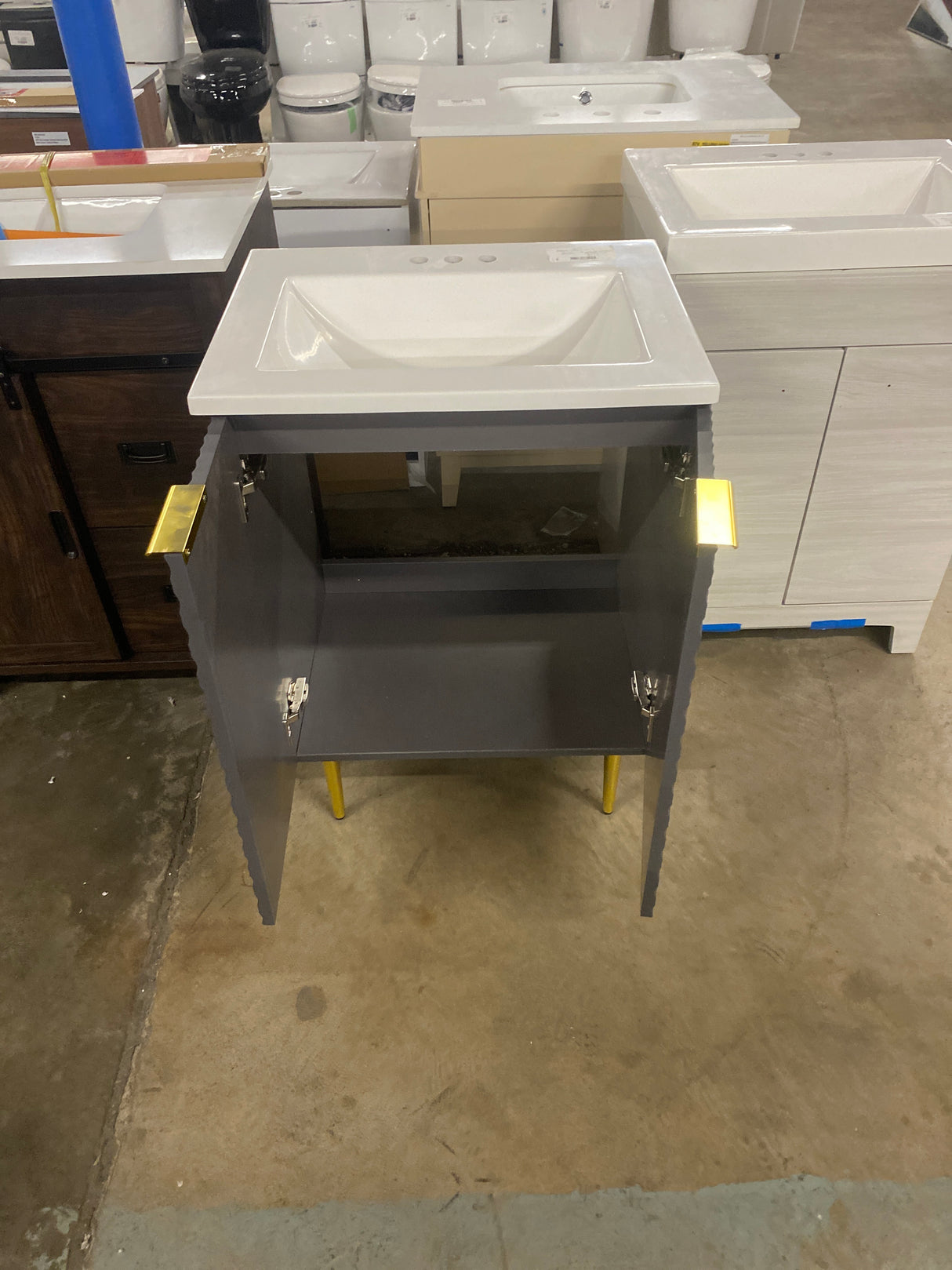 24 in. W Single Bath Vanity in Gray with White Ceramic Top