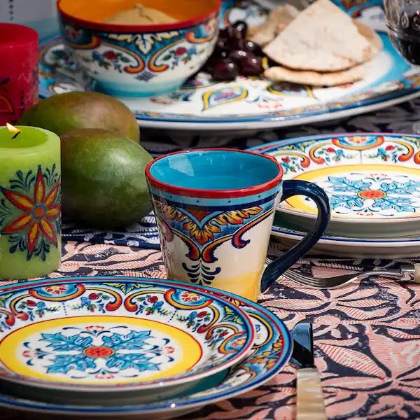 Zanzibar 16-Piece Patterned Multicolor/Spanish Floral Design Ceramic (Service for 4)