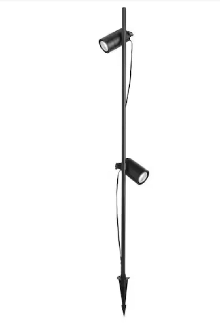 480 Lumen Low Voltage Black Integrated LED Outdoor Spotlight with 2 Adjustable Spotlights on a 28-42 in. Pole (1-Pack)