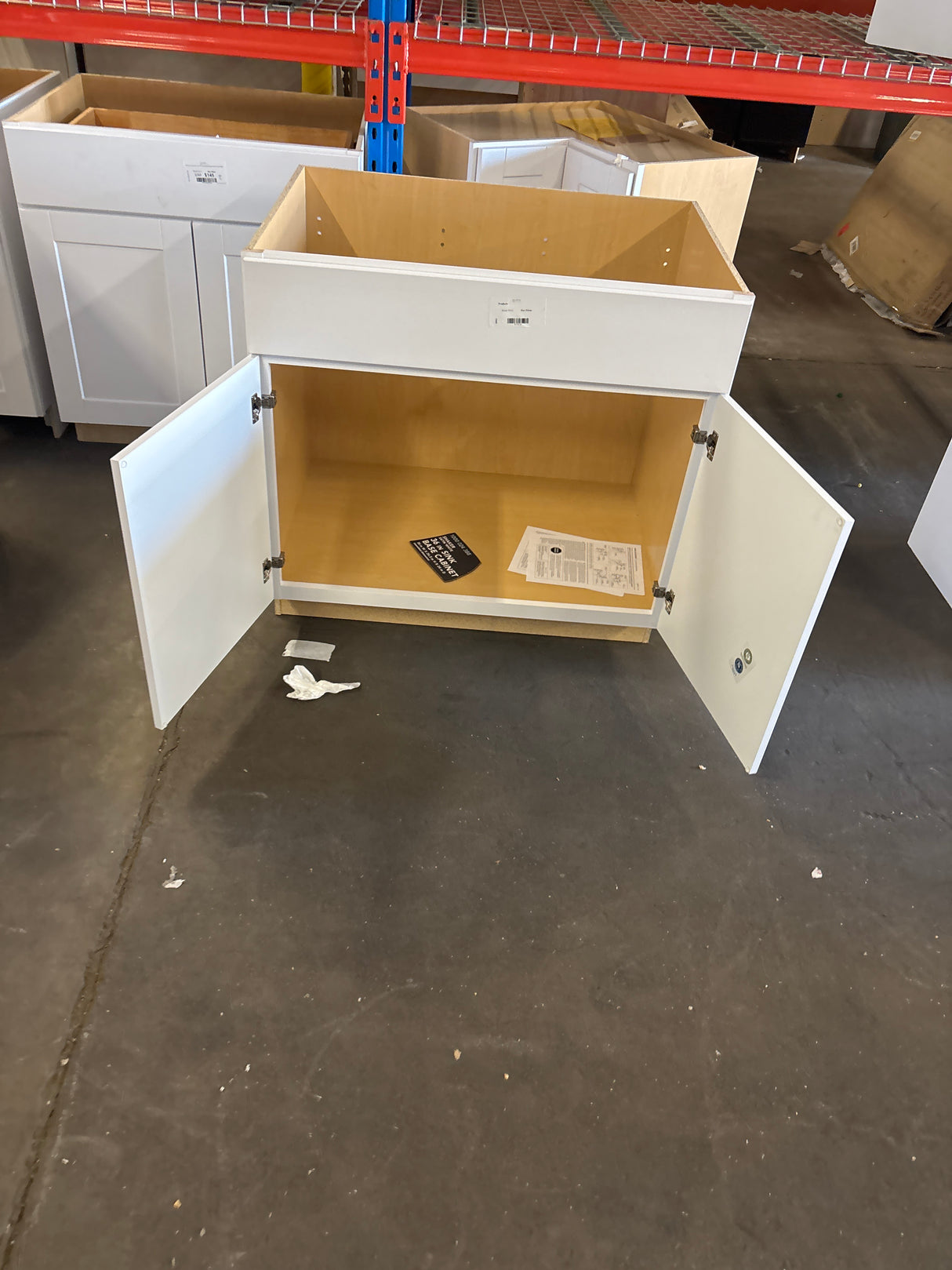 Shaker Satin White Stock Assembled Sink Base Kitchen Cabinet (36 in. x 34.5 in. x 24 in.)