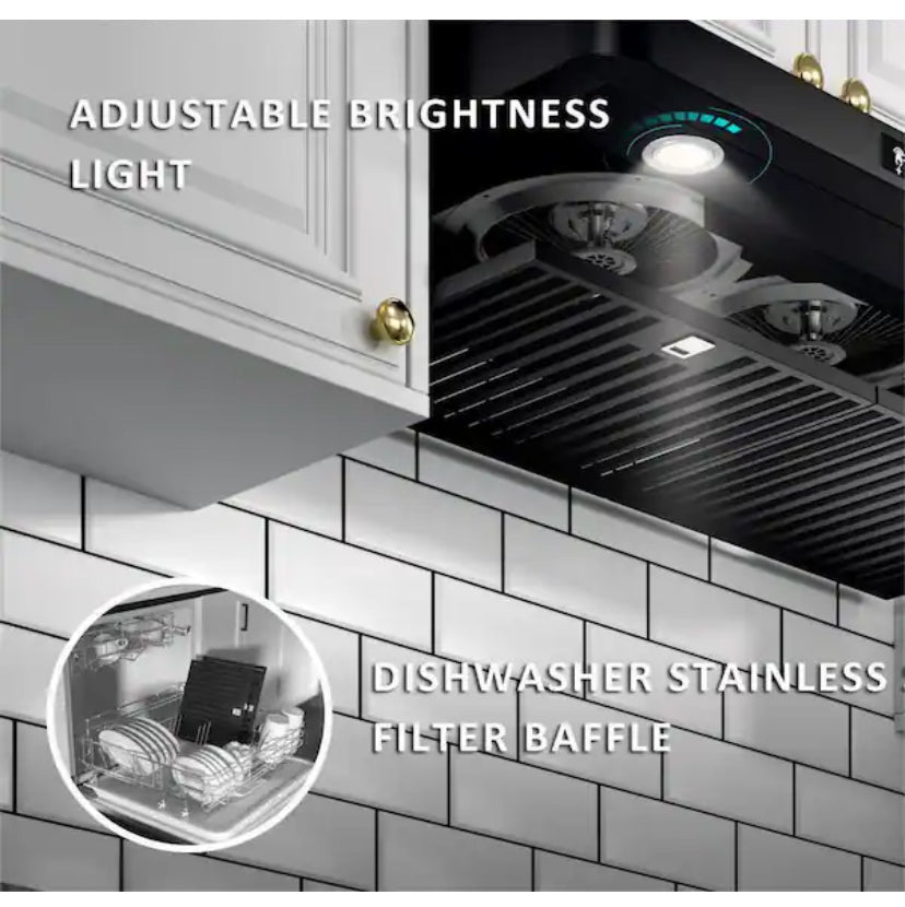 30 in. 900 CFM Ducted Under Cabinet Range Hood in Black Stainless Steel with 2 -Way Venting and Changeable LED