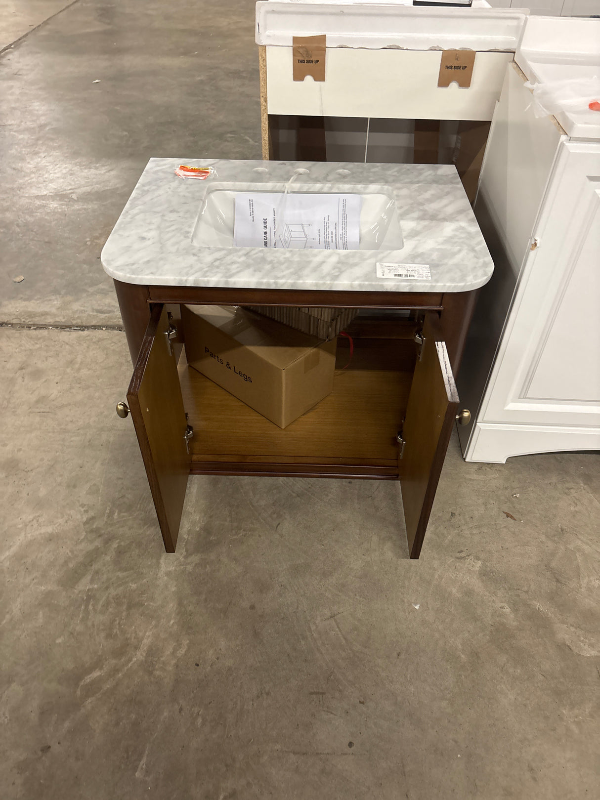 Collette 30 in W x 22 in D x 35 in H Single Sink Bath Vanity in Cinnamon Oak With White Carrara Marble Top