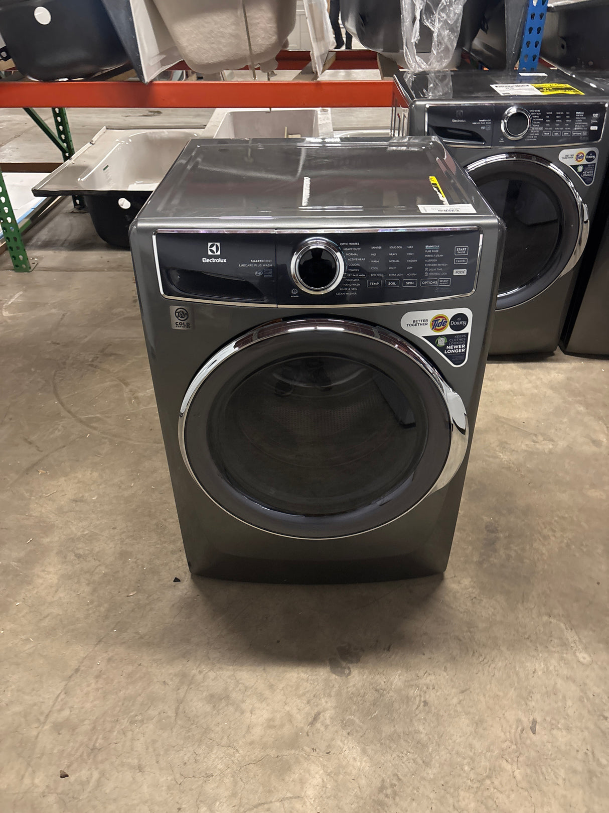 8 cu. ft. vented Front Load Stackable Electric Dryer in Titanium with LuxCare Dry and Perfect Steam