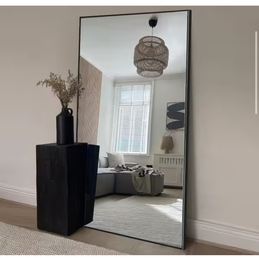 32 in. W. x 71 in. H Oversized Aluminum Alloy Rectangle Full Length Black Wall Mounted/Standing Mirror Floor Mirror