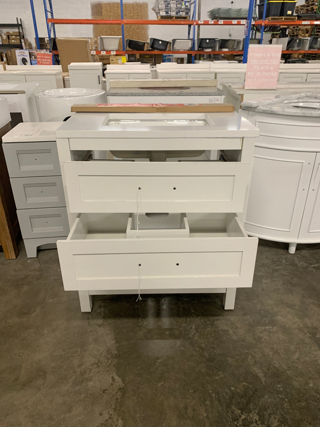 Autumn 30 in. W x 19 in. D x 34.50 in. H Freestanding Bath Vanity in White with White Engineered Stone Top