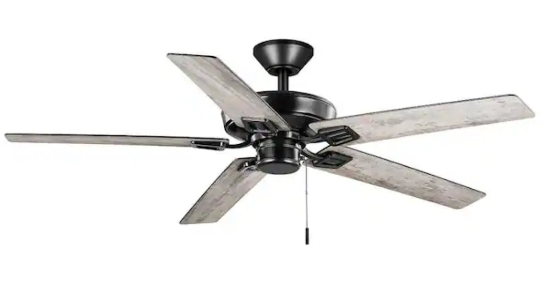 Bayfield 52 in. Indoor Matte Black Dry Rated Downrod Ceiling Fan with 5 Reversible Blades