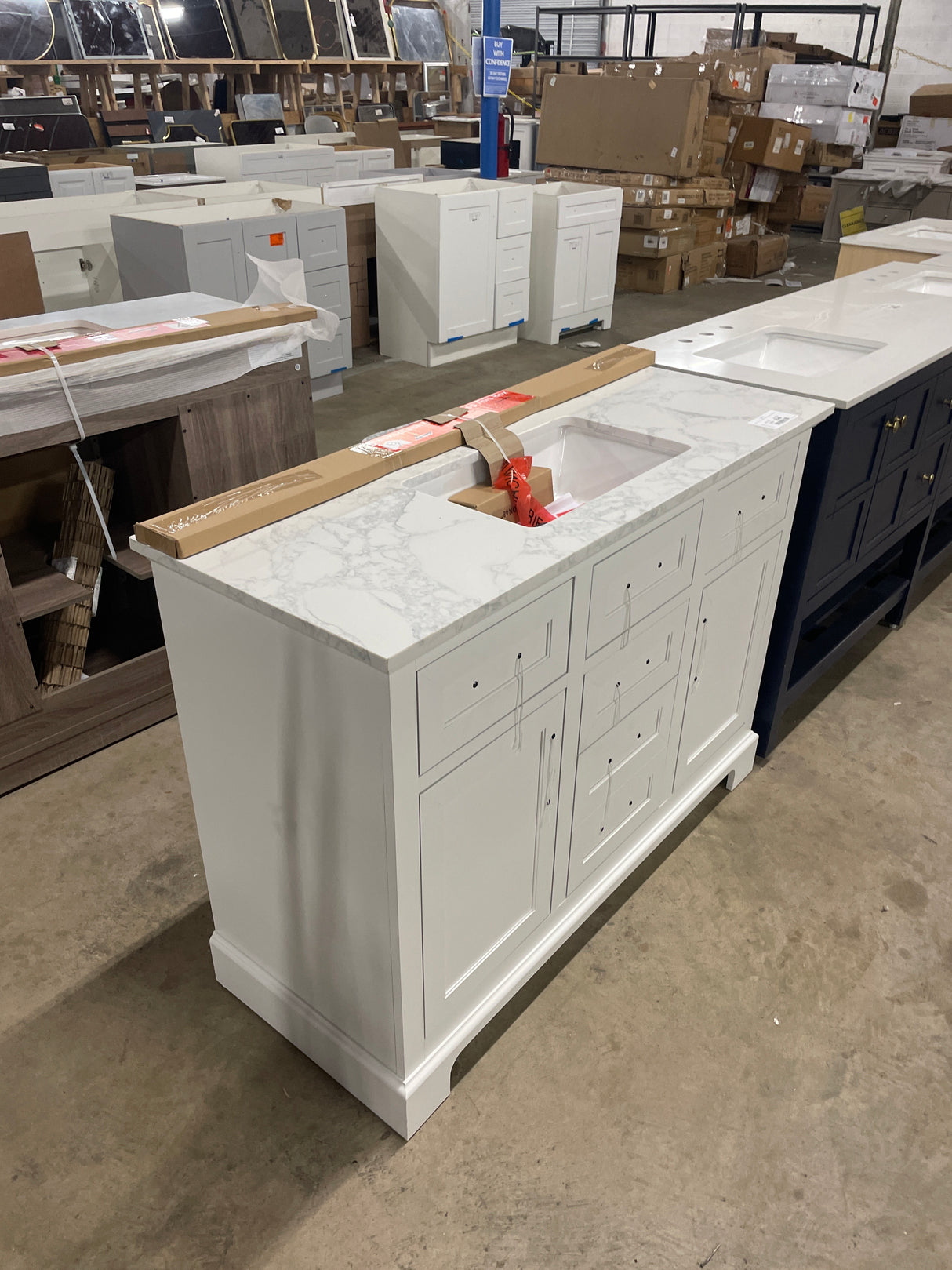 Doveton 48 in. W x 19 in. D x 34 in. H Single Sink Bath Vanity in White with White Engineered Marble Top