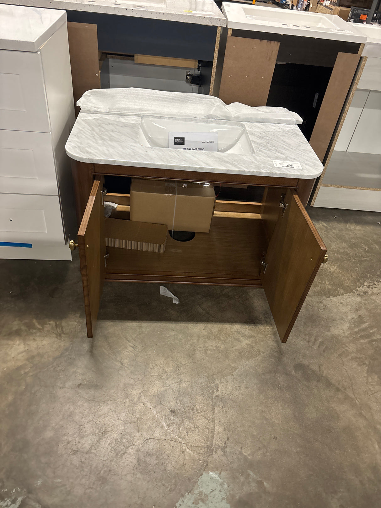 Collette 36 in. Single Sink Cinnamon Oak Bath Vanity with Carrara White Marble Top (Assembled)