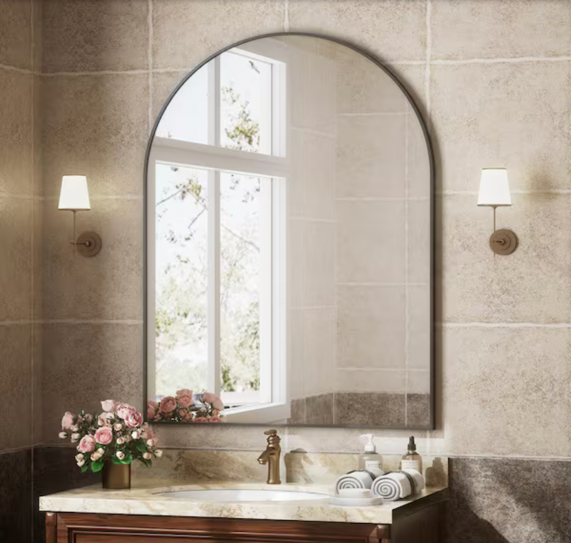 30 in. W x 40 in. H Modern Arched Black Aluminum Alloy Framed Wall Mirror