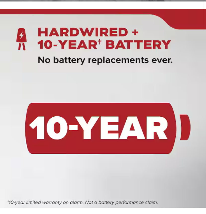 10-Year Hardwired Interconnected Smoke Detector with Photoelectric Sensor 21031556