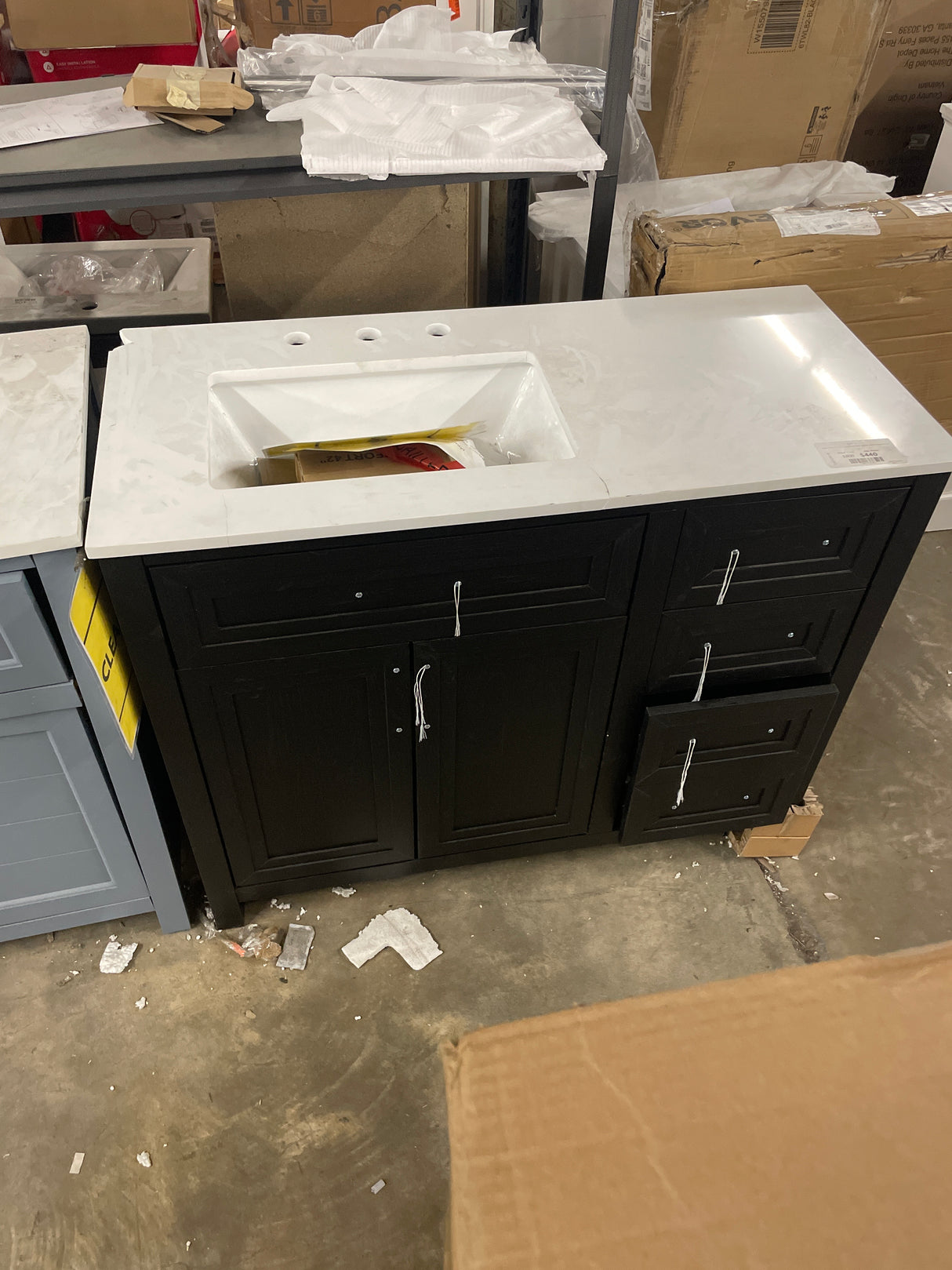 Beaufort 42 in. W x 19 in. D x 34 in. H Single Sink Bath Vanity in Ebony Wood with White Engineered Stone Top