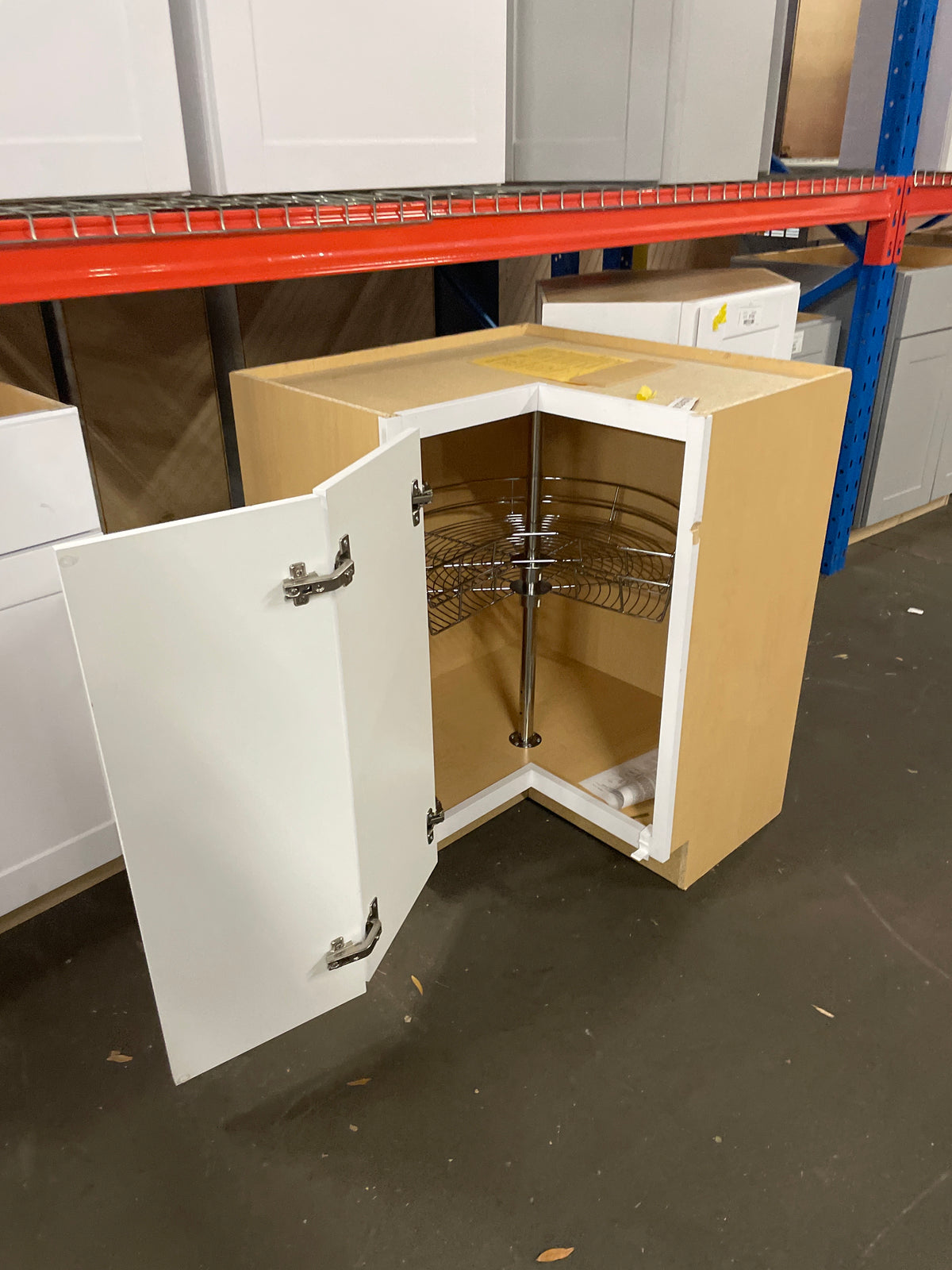 Shaker Satin White Stock Assembled Lazy Susan Corner Base Kitchen Cabinet (28.5 in. x 34.5 in. x16.5 in.)