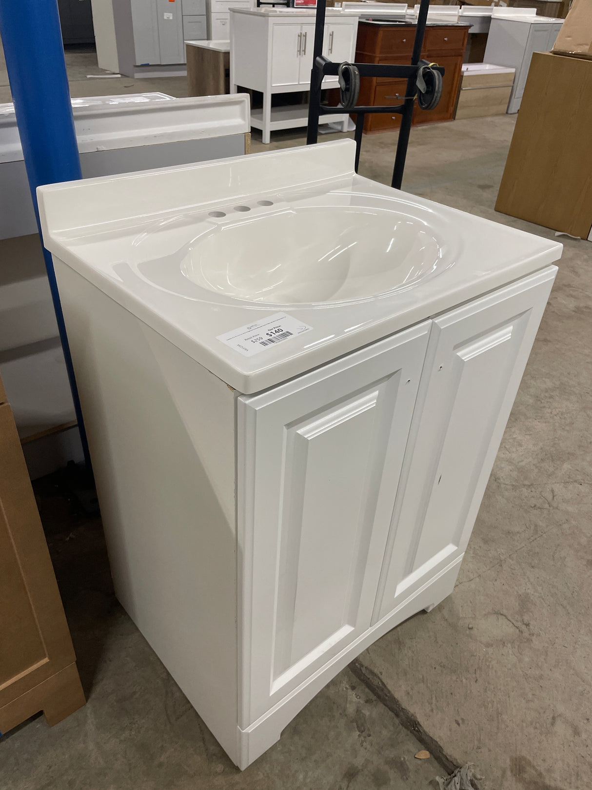 Everdean 25 in. W x 19 in. D x 34 in. H Single Sink Freestanding Bath Vanity in White with White Cultured Marble Top
